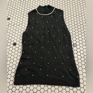 Cache Sleeveless Black Pearl-Embellished Knit sweater size XS